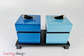Set of 2 blue square boxes 10 cm included with stand